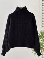 Textured Knit Turtleneck Long Sleeve Sweater