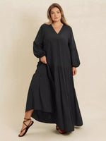 Plus Size Bohemian Tiered Maxi Dress with Balloon Sleeves