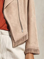 Fringe Hem Zip Up Jacket