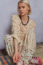 POL Round Neck Weave Knit Pattern Cropped Cover Up