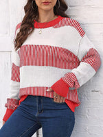 Full Size Color Block Dropped Shoulder Sweater Plus Size