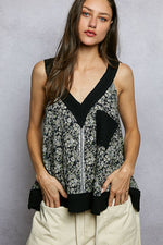 POL Floral V-Neck Tank with Front Pocket