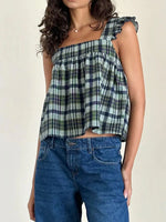 Ruffled Plaid Square Neck Tank