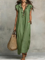 Full Size Ruffled V-Neck Cap Sleeve Maxi Dress Plus Size