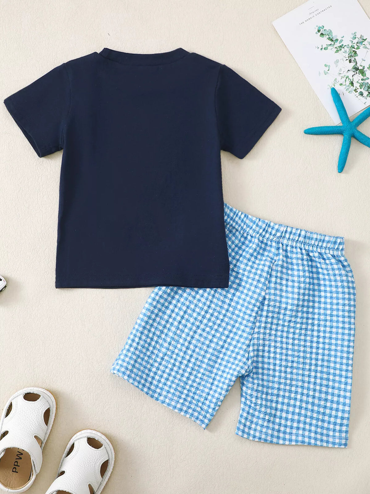 Children's Embroidered Round Neck Tee and ShortsSet