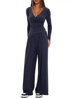 Casual Long Sleeve Top and Wide Leg Pants Set