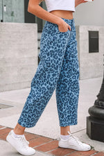 Leopard Print Barrel Leg Jeans