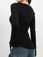 Ribbed V-Neck Long Sleeve Sweater
