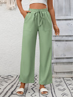 Casual Drawstring Wide Leg Pants