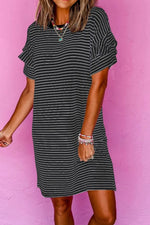 Casual Striped T-Shirt Dress with Pockets