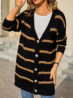 Striped Button-Down Knit Cardigan
