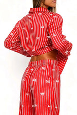 Bow Print Top and Wide Leg Pants Lounge Set