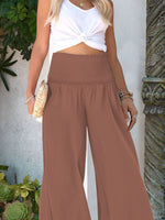 Wide-Leg Smocked Waist Pants