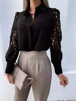 Lace Sleeve Collared Neck Blouse