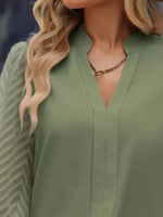 Notched Long Sleeve Blouse