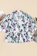 Floral Ricrac Trim Half Sleeve Peplum Top
