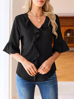 Ruffle Trim V-Neck Blouse