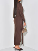 Long Sleeve Tie-Front Bodycon Maxi Dress