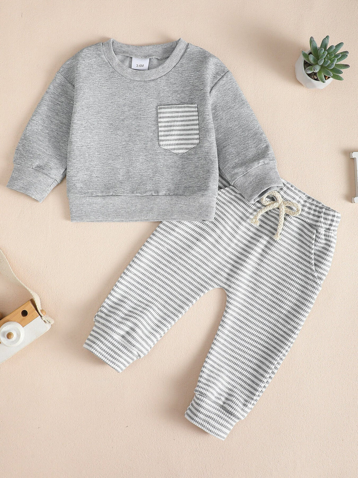Children's Striped Pocket Sweatshirt & Pants Set
