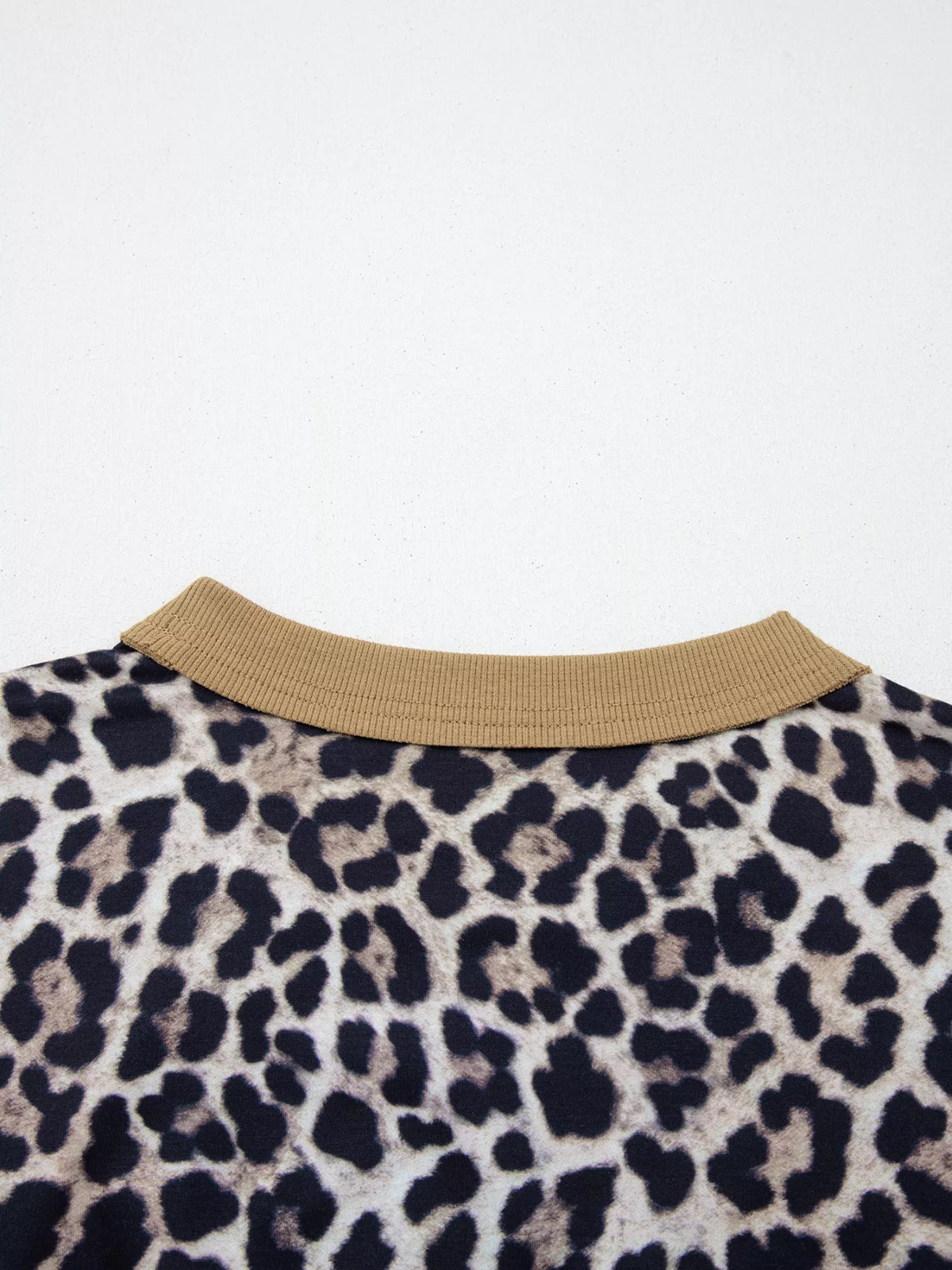 Leopard Print Color Block Round Neck Top