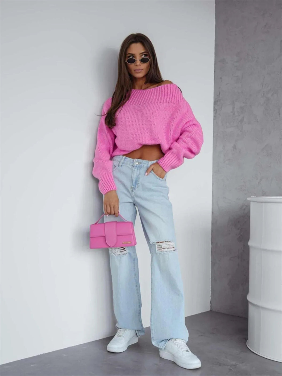 Boat Neck Drop Shoulder Sweater