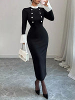 Two Tone Long Sleeve Midi Dress