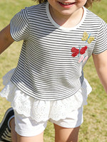 Children's Striped Butterfly Embroidered Ruffle Hem T-Shirt