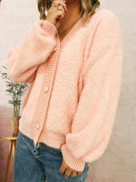 Fuzzy Button-Up Long Sleeve Cardigan