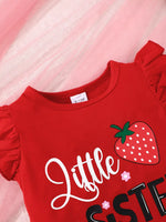 Children's Strawberry Print Ruffle Sleeve Top and Shorts Set