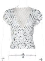 Polka Dot Ruched V-Neck Top