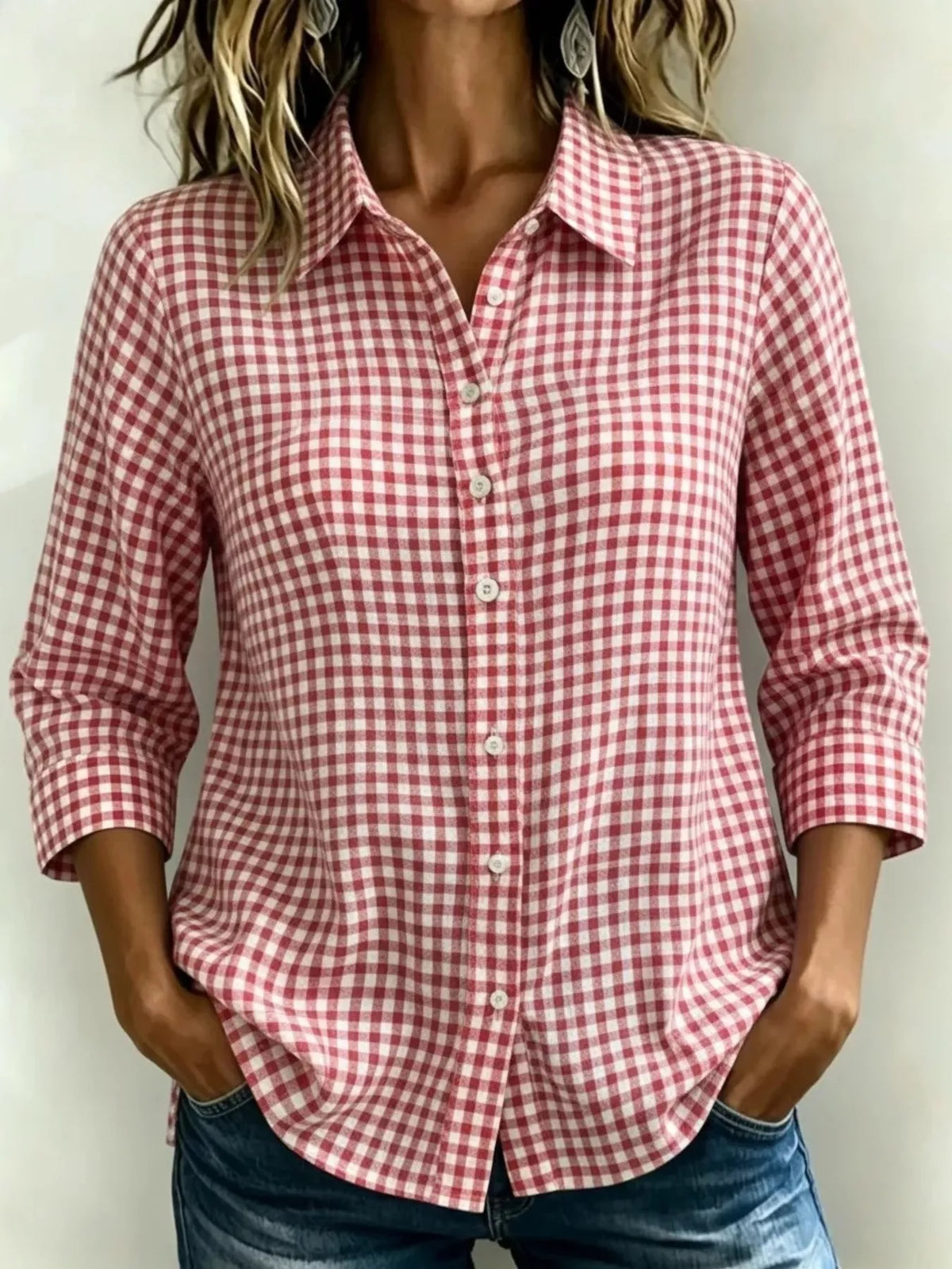 Full Size Plaid Collared Neck Button Up Shirt Plus Size