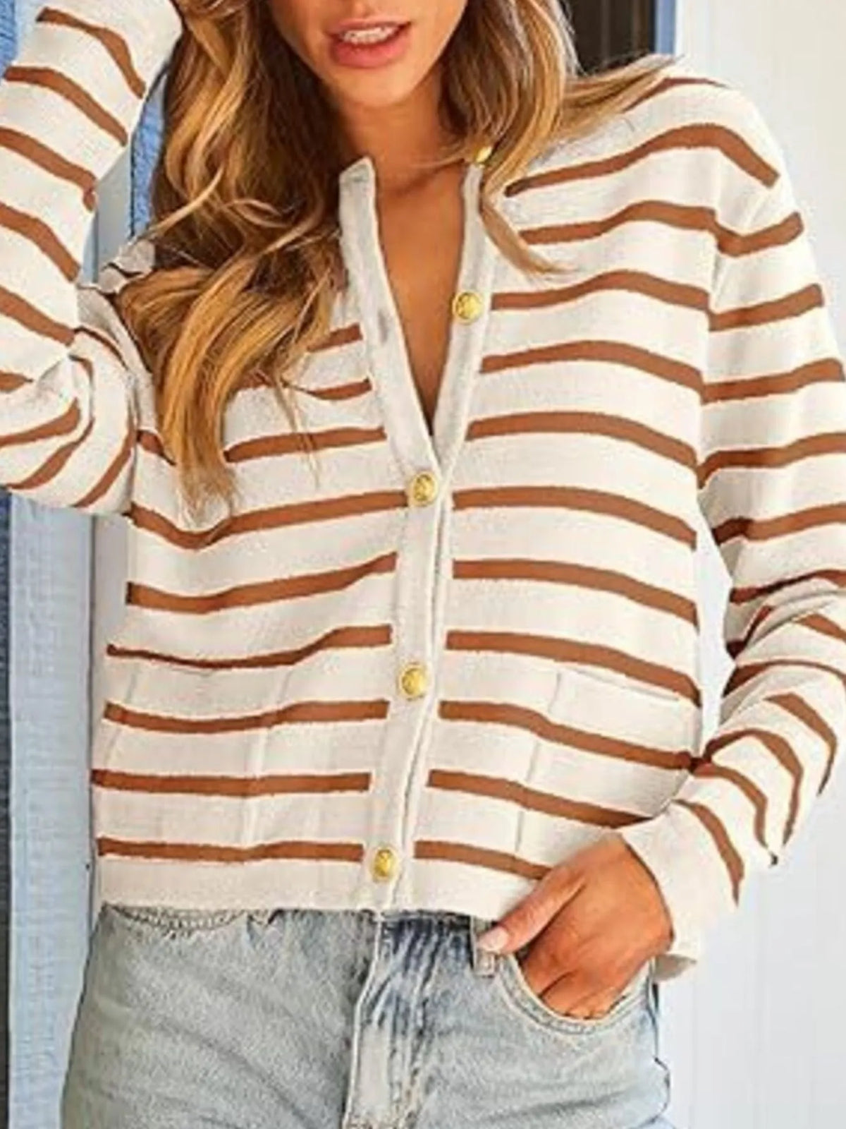 Striped Button-Up Cardigan