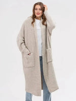 Pocketed Open Front Long Sleeve Longline Cardigan