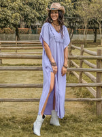 Side Slit Tie Neck Flutter Sleeve Dress