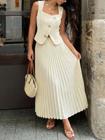 Sleeveless Vest and Pleated Maxi Skirt Set