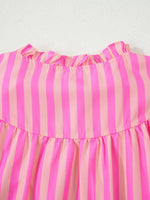 Stripe Split Neck Ruffled Summer Blouse