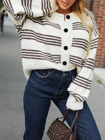 Striped Button-Down Knit Cardigan