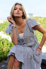 Davi & Dani Jacquard V-Neck Flutter Cap Sleeve Tiered Dress