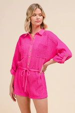 SO ME Textured Knit Button Front Romper