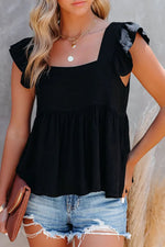 Full Size Ruffled Square Neck Cap Sleeve Blouse