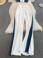 Zip Front Contrast Tank and Side Striped Pants Set