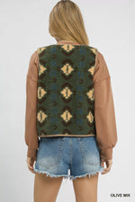 Umgee Mix Patterned Sherpa Tie-Front Vest