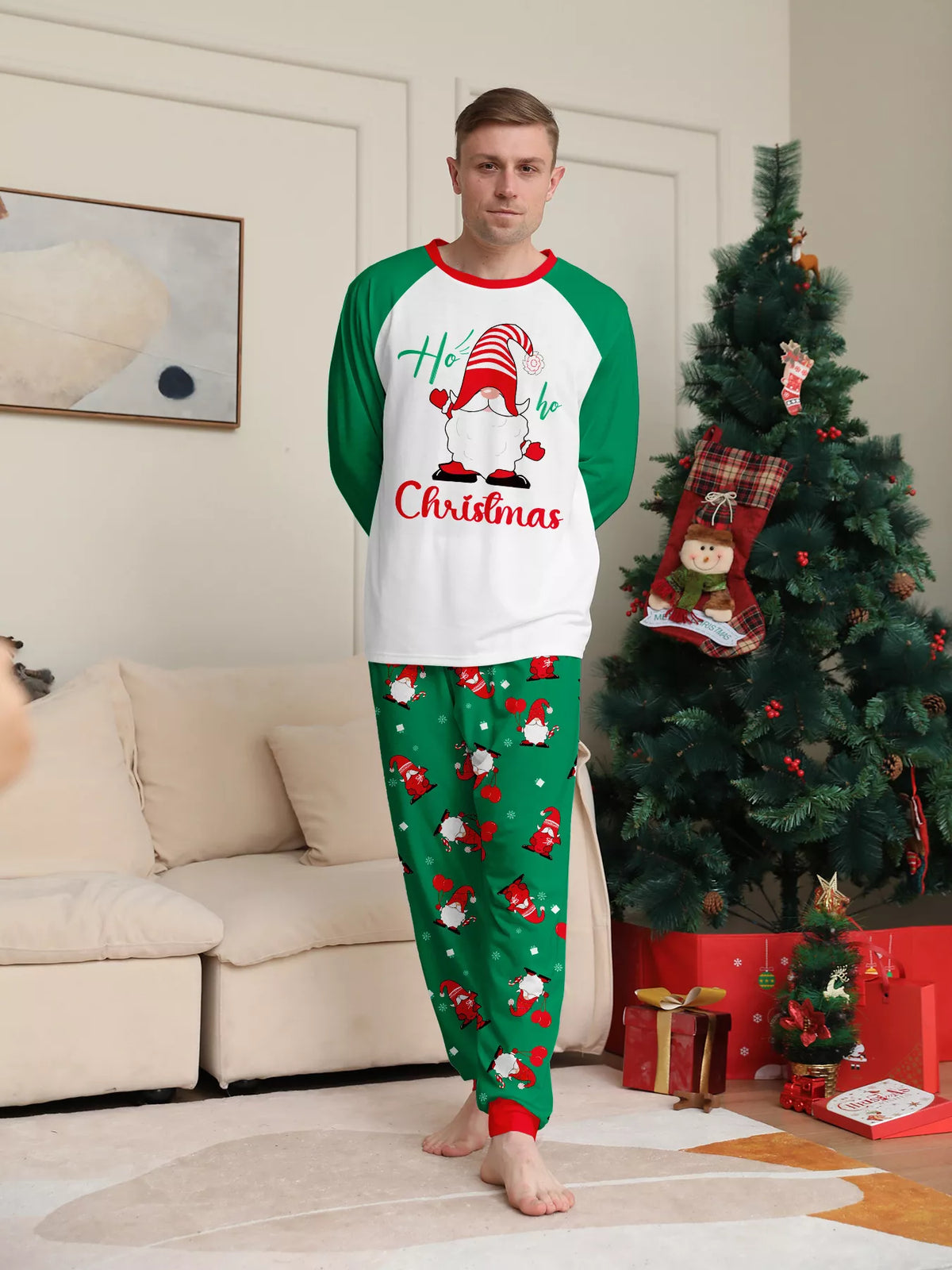 Full Size Christmas Gnome Print Matching Family Pajama Set Plus Size