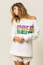 BiBi Mardi Gras Glitter Lettering Sweatshirt