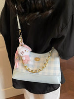 Plaid Pattern Chain Decor Shoulder Bag