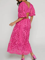 Cutout Back Lace Crochet V-Neck Dress