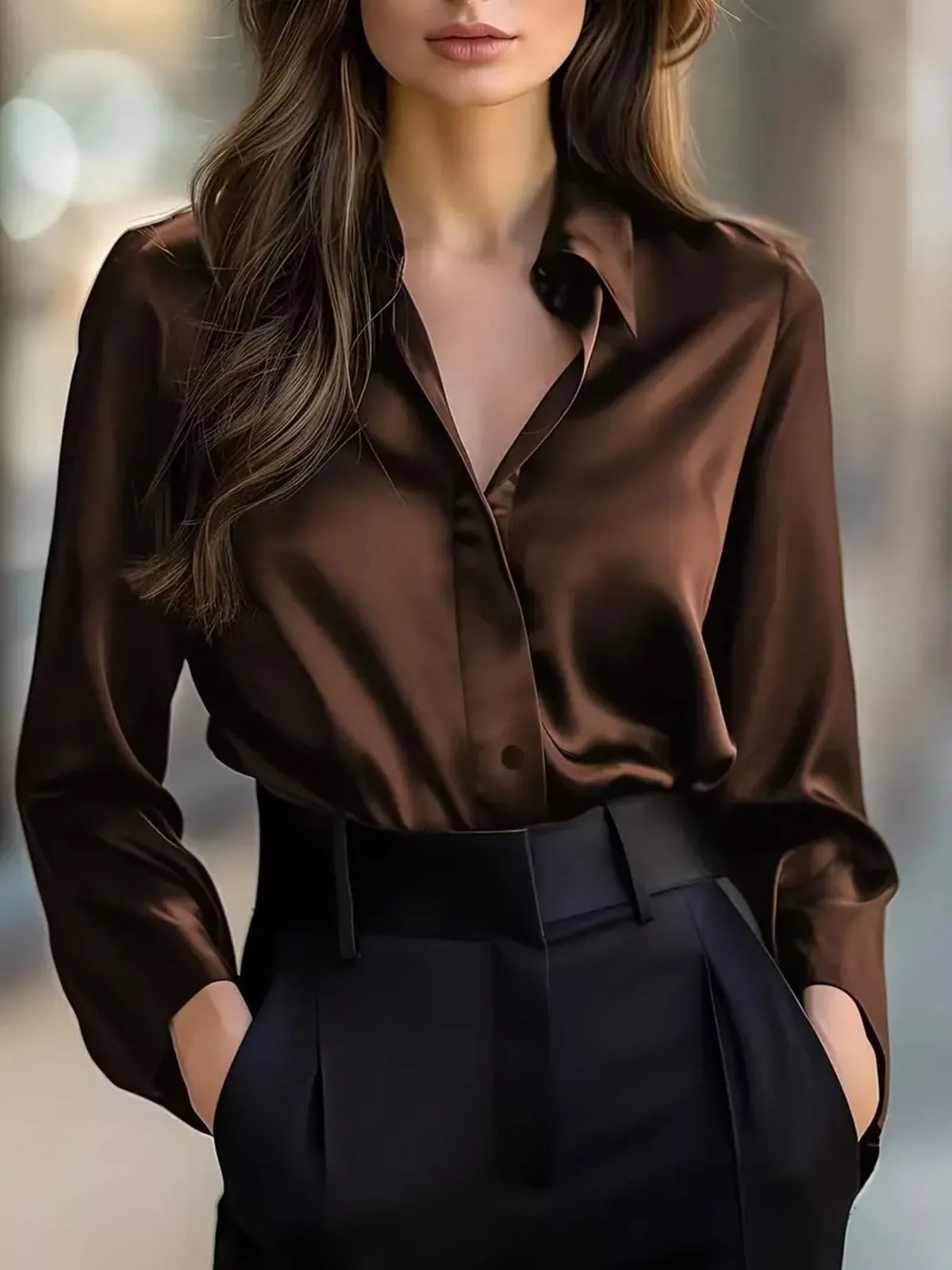 Button Down Collared Neck Long Sleeve Shirt
