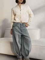 Bow Button Up Long Sleeve Cardigan