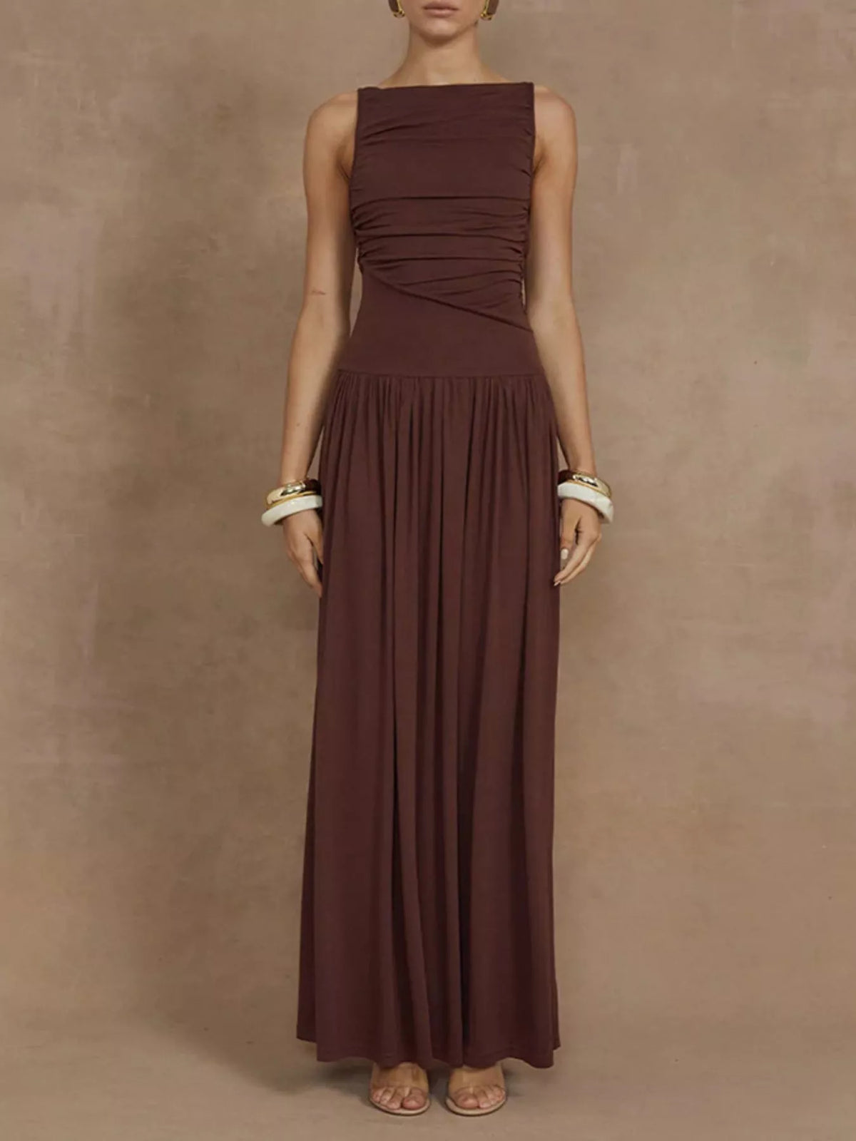 Ruched Sleeveless Maxi Dress