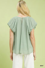Umgee Crinkle Flutter Sleeve Peasant Top